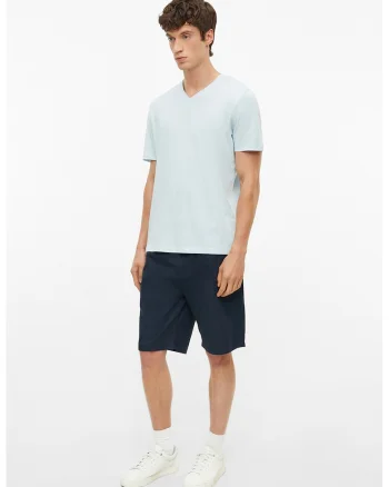 Tricou de bumbac cu decolteu in V, Albastru pastel