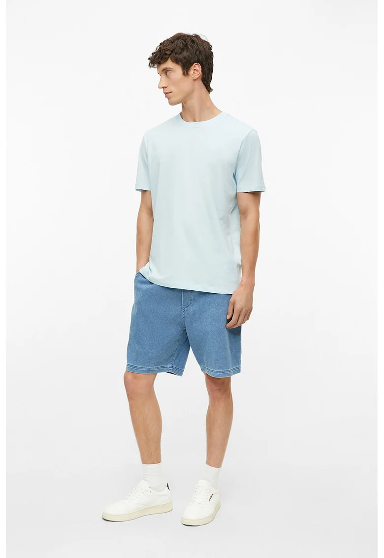 Tricou de bumbac cu decolteu la baza gatului, Albastru pastel