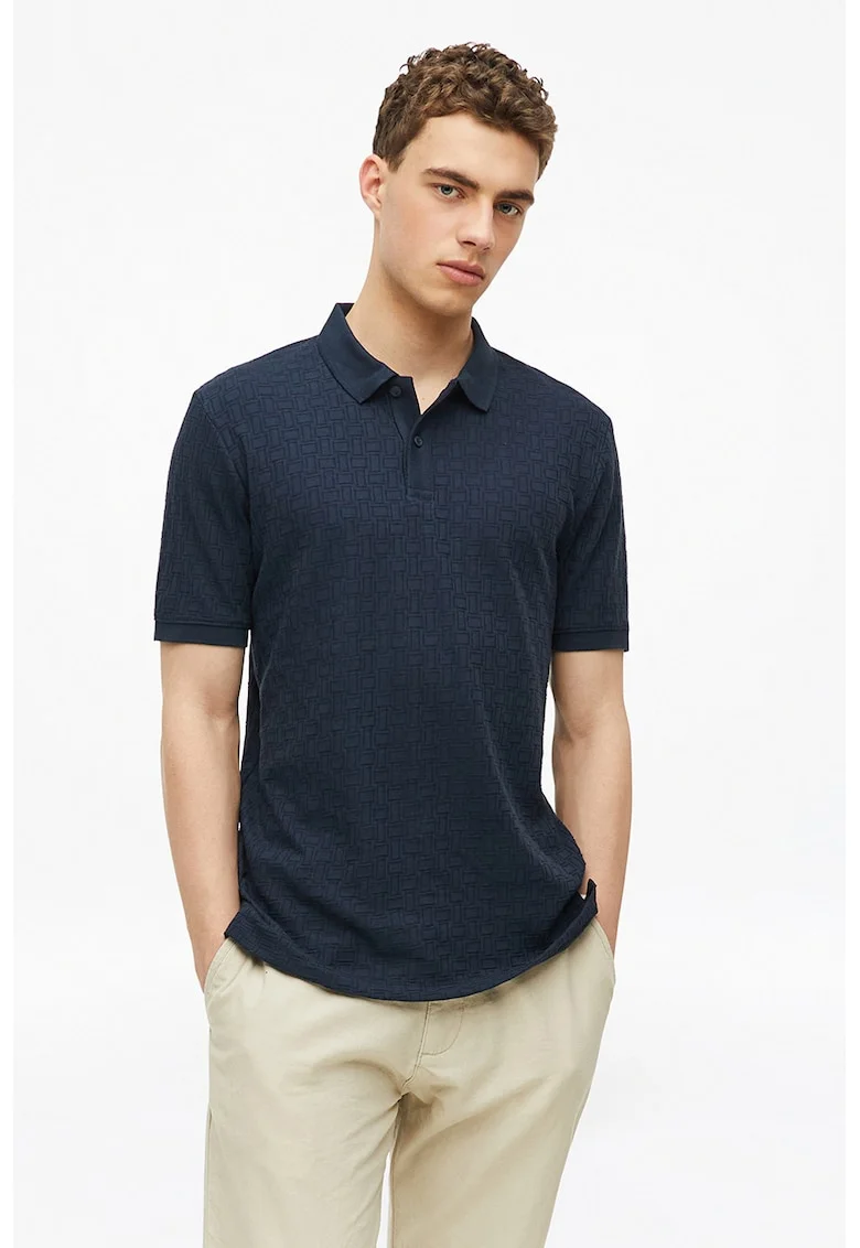 Tricou polo cu fenta cu nasturi, Bleumarin