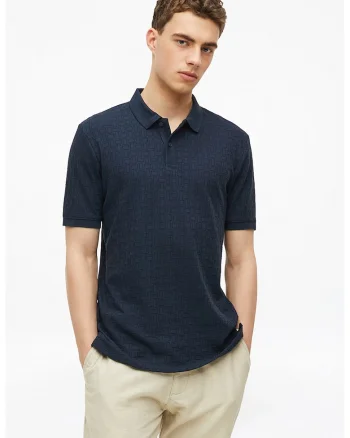 Tricou polo cu fenta cu nasturi, Bleumarin