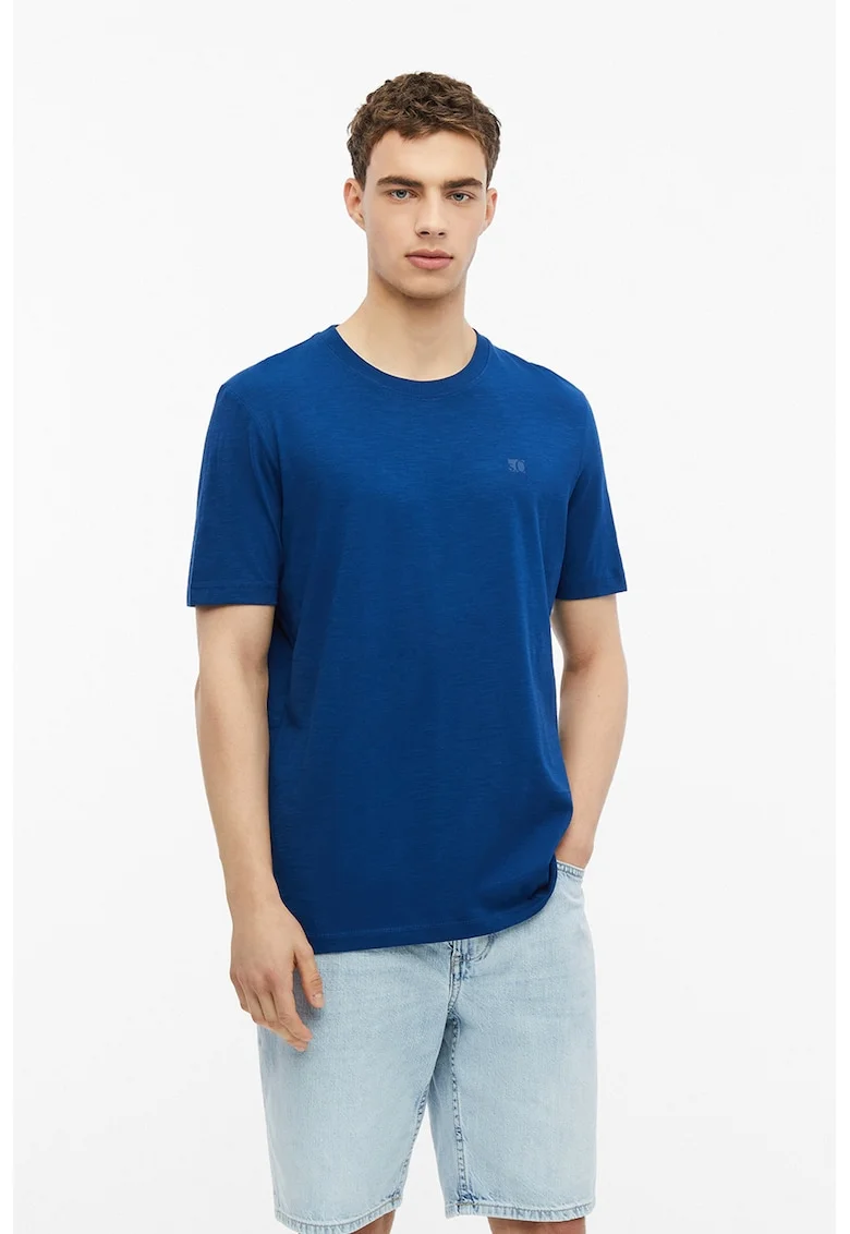 Tricou de bumbac cu decolteu la baza gatului, Albastru royal