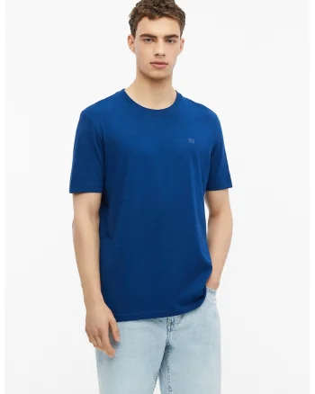 Tricou de bumbac cu decolteu la baza gatului, Albastru royal