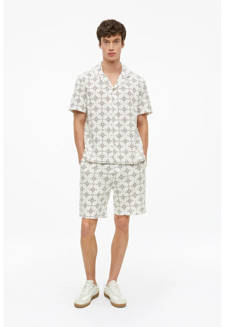 Pantaloni scurti cu model si snur, Bej deschis