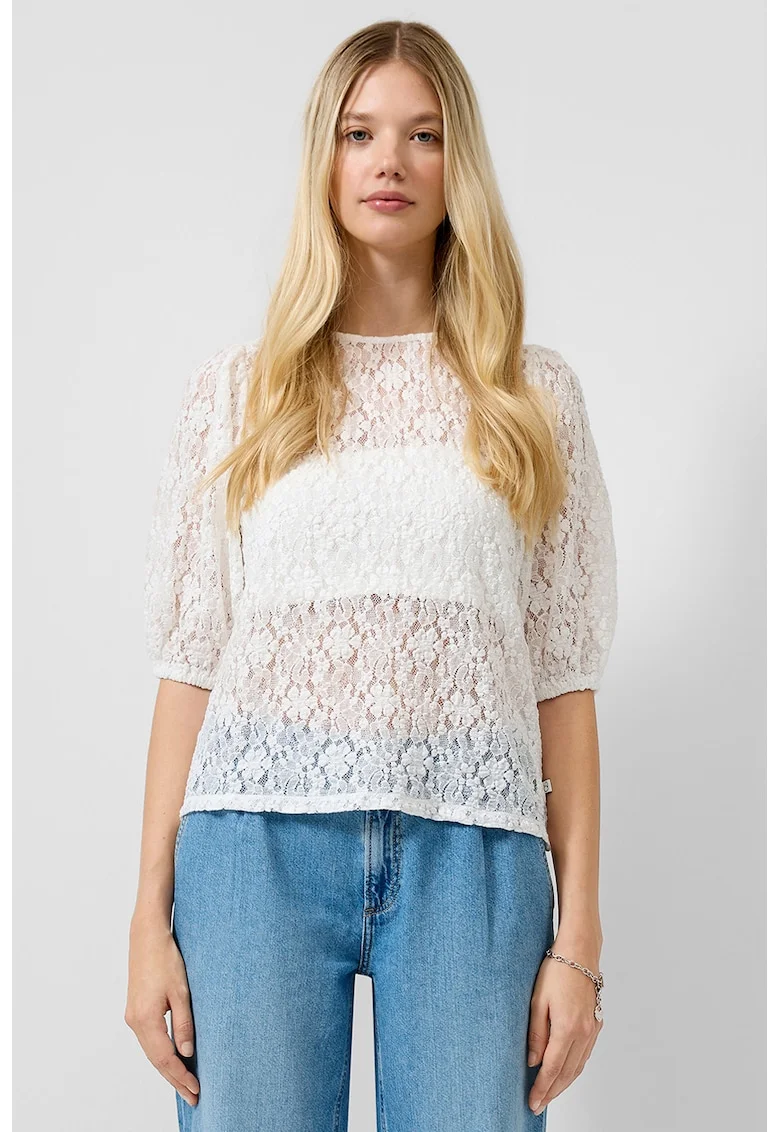 Bluza crosetata cu maneci medii, Alb optic