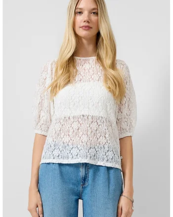 Bluza crosetata cu maneci medii, Alb optic