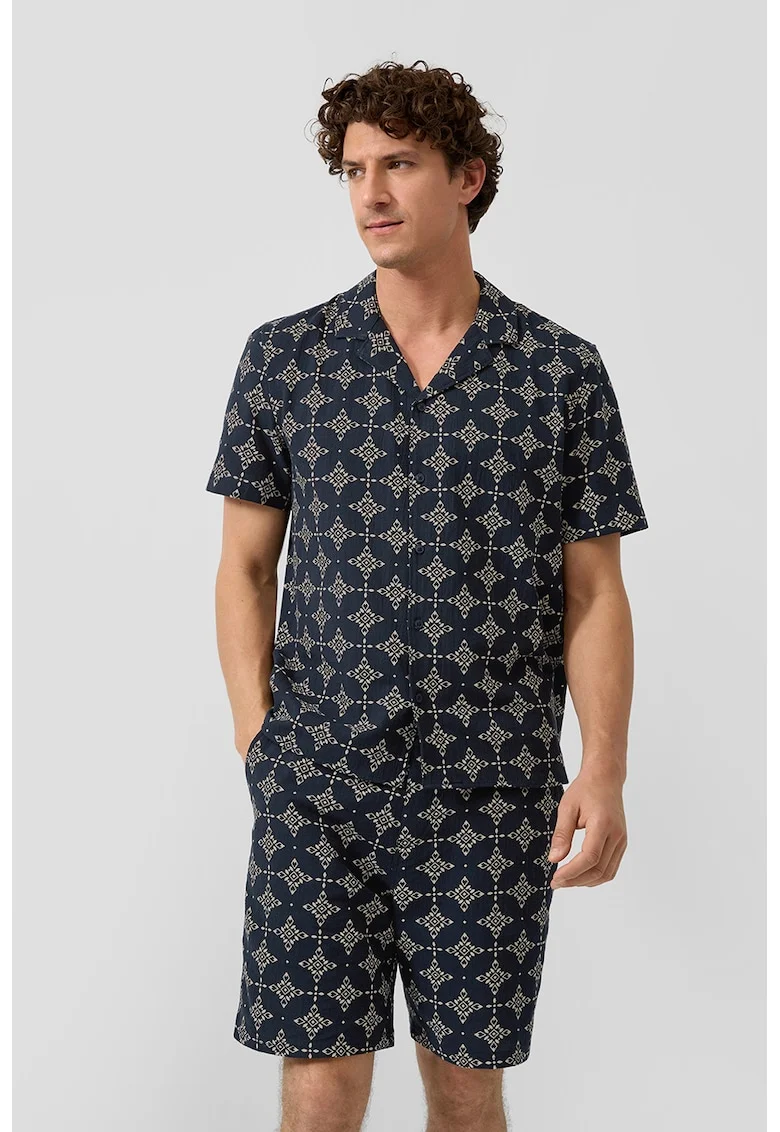 Pantaloni scurti cu model si snur, Bleumarin