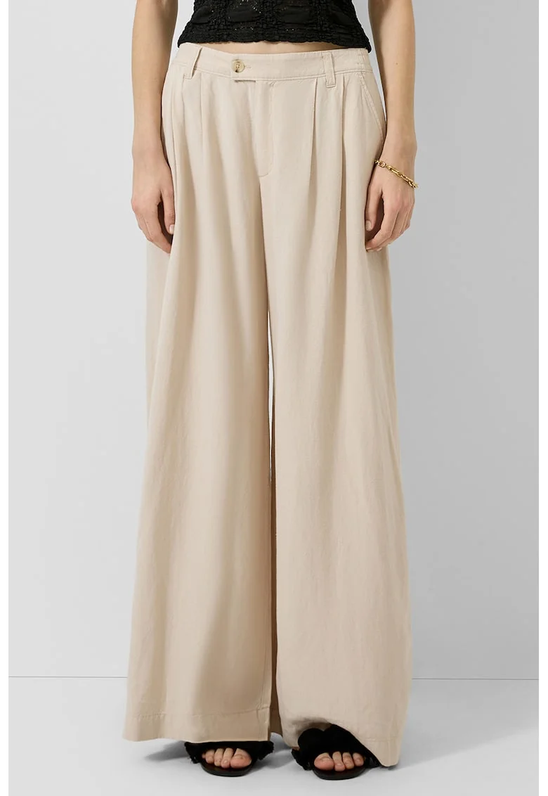 Pantaloni din amestec de in cu croiala ampla, Bej deschis