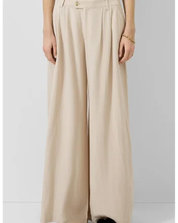 Pantaloni din amestec de in cu croiala ampla, Bej deschis