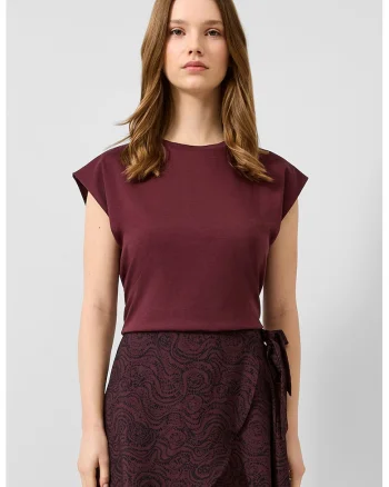 Tricou de bumbac cu decolteu la baza gatului, Violet pruna