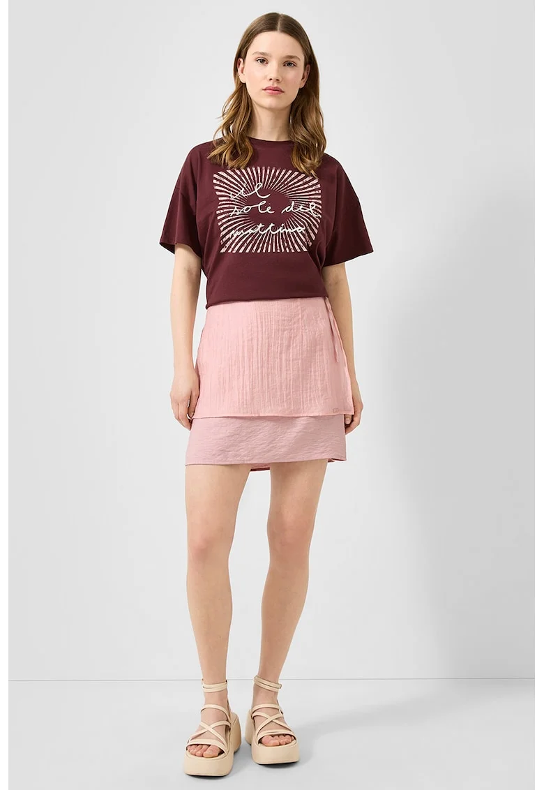 Tricou lejer cu imprimeu grafic si text, Violet pruna