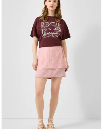 Tricou lejer cu imprimeu grafic si text, Violet pruna