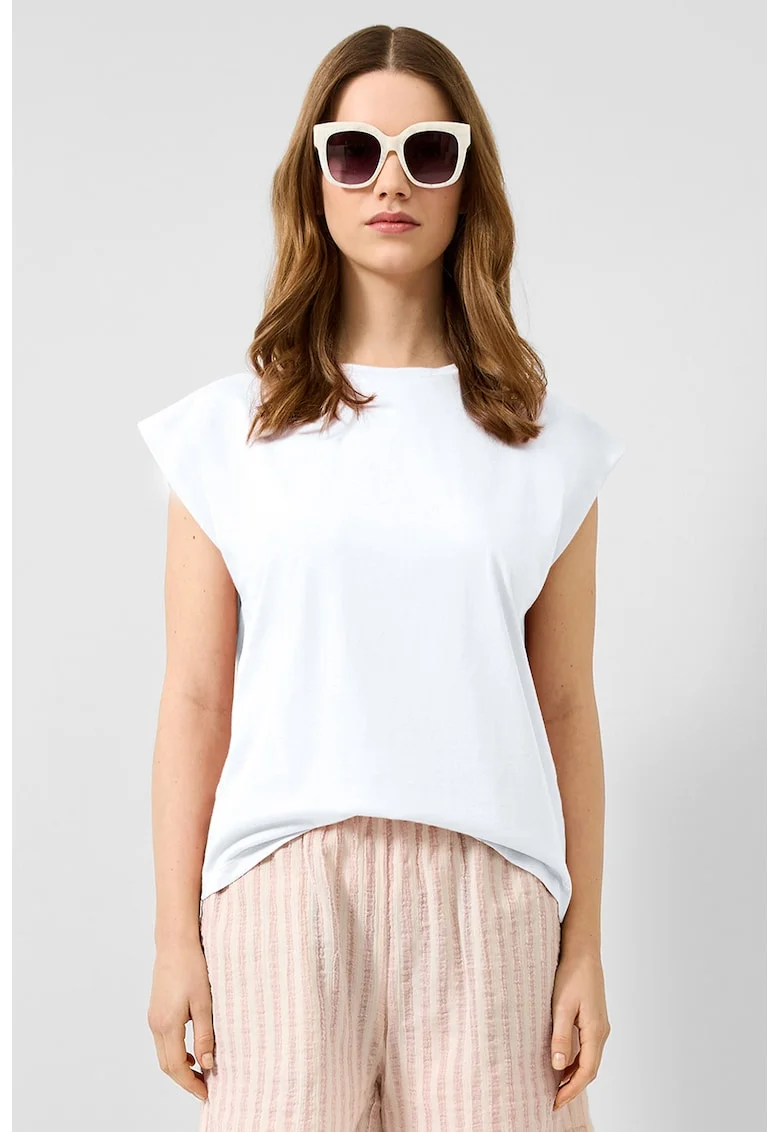 Tricou de bumbac cu decolteu la baza gatului, Alb optic