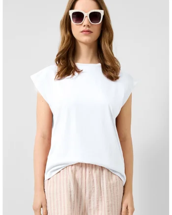 Tricou de bumbac cu decolteu la baza gatului, Alb optic