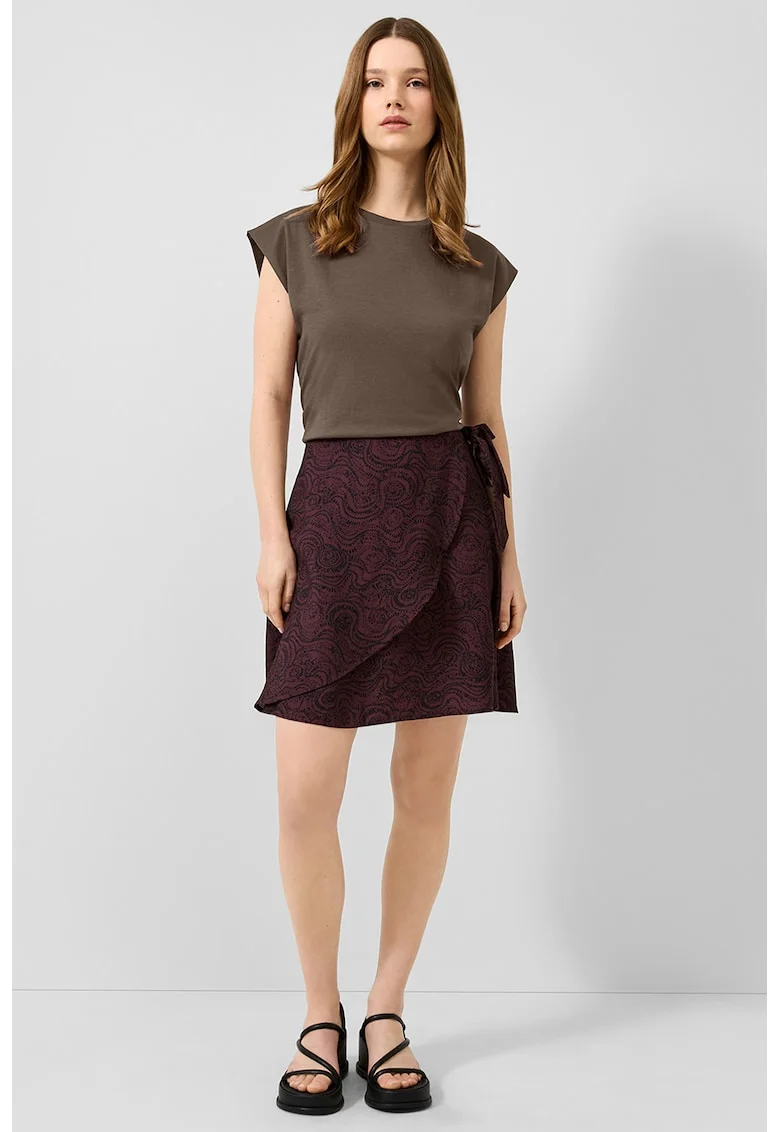 Tricou de bumbac cu decolteu la baza gatului, Maro taupe inchis