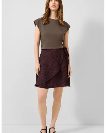 Tricou de bumbac cu decolteu la baza gatului, Maro taupe inchis