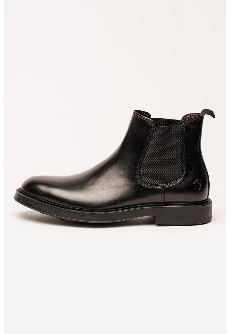 Ghete Chelsea de piele cu logo, Negru
