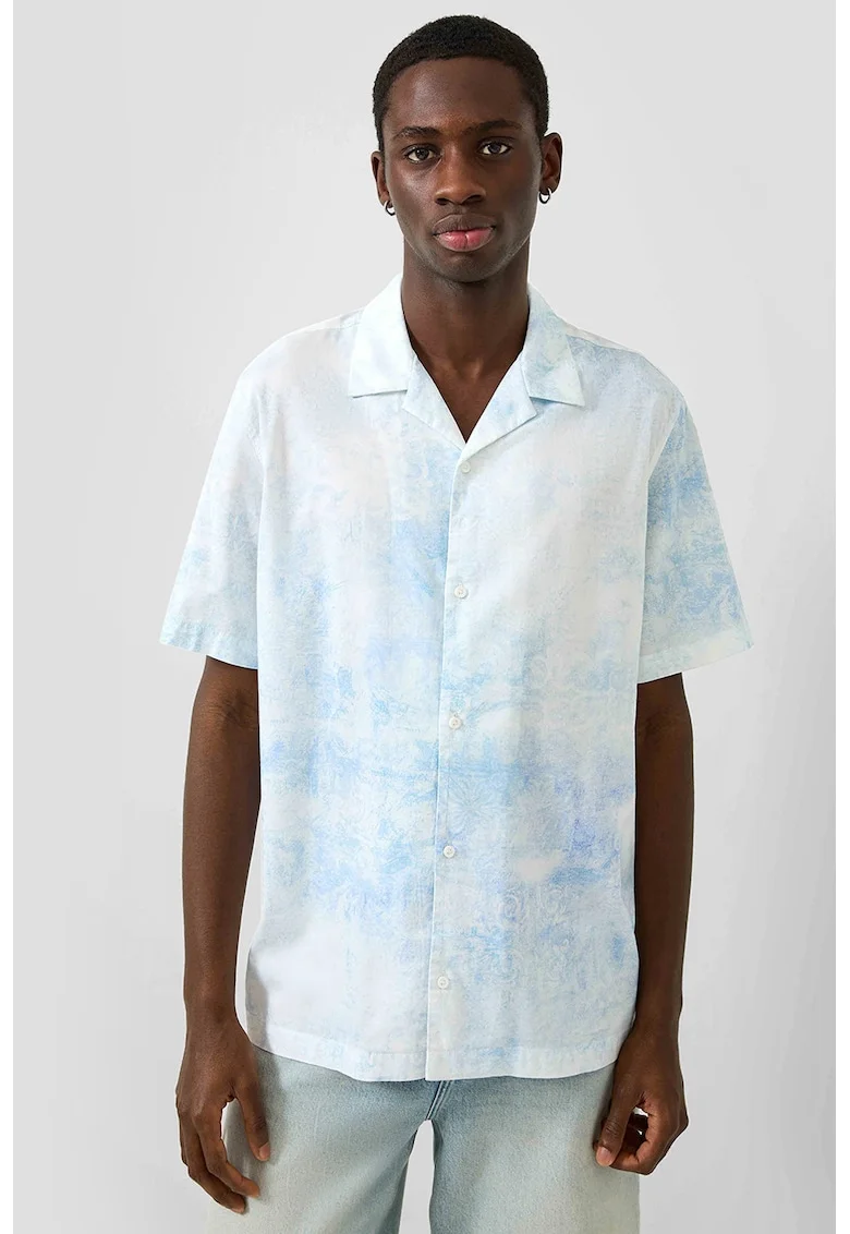 Camasa regular fit cu model tie-dye, Alb/Albastru pastel