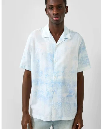 Camasa regular fit cu model tie-dye, Alb/Albastru pastel