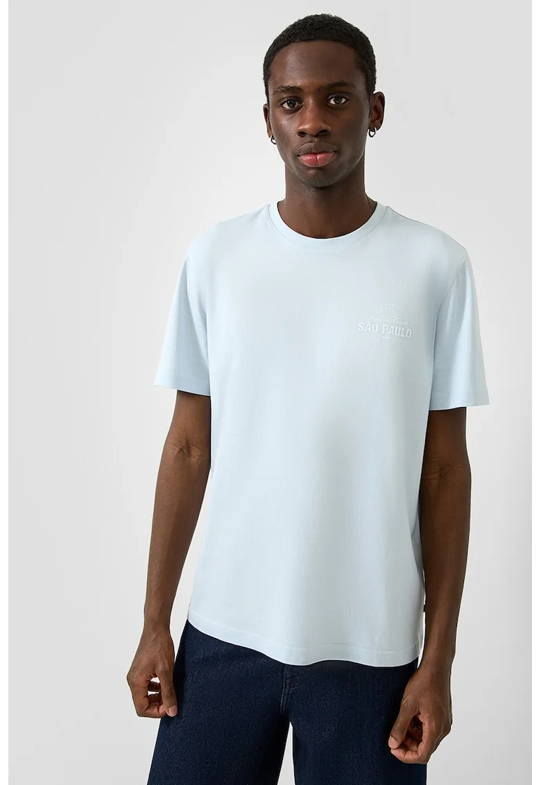 Tricou de bumbac cu decolteu la baza gatului, Albastru pastel
