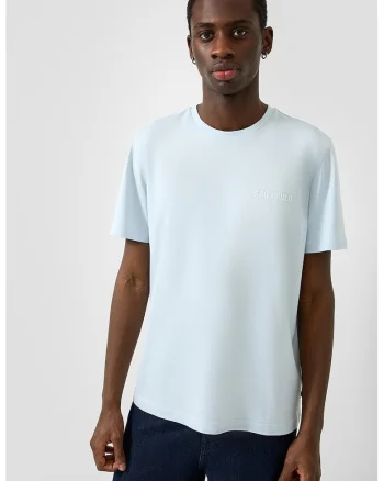 Tricou de bumbac cu decolteu la baza gatului, Albastru pastel