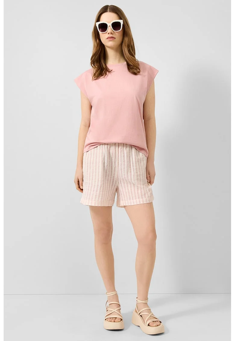 Tricou de bumbac cu decolteu la baza gatului, Nude rose