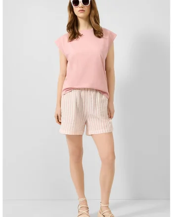 Tricou de bumbac cu decolteu la baza gatului, Nude rose