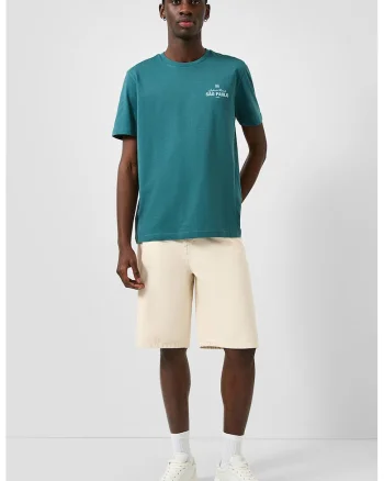 Tricou de bumbac cu decolteu la baza gatului, Turcoaz