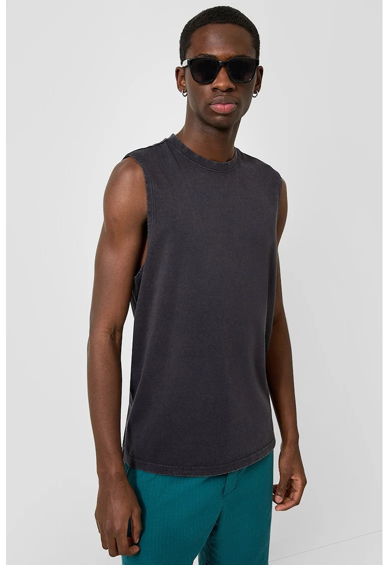 Tricou uni cu decolteu la baza gatului, Gri antracit
