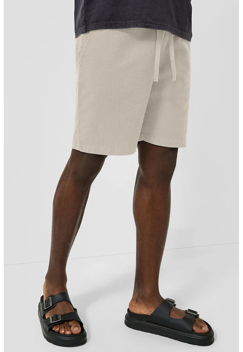 Pantaloni scurti de bumbac cu talie medie, Bej deschis