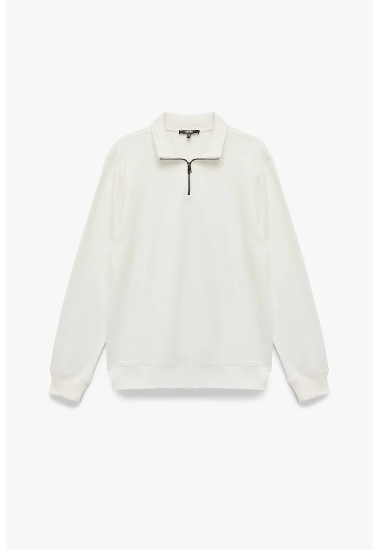 Bluza de trening cu fenta cu fermoar si model uni, Alb murdar