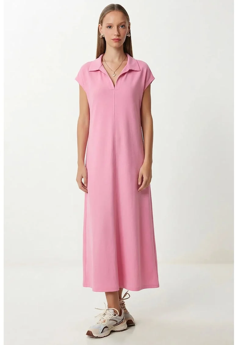 Rochie Midi Happiness Istanbul, Casual, roz, Buzunar, 95% bumbac