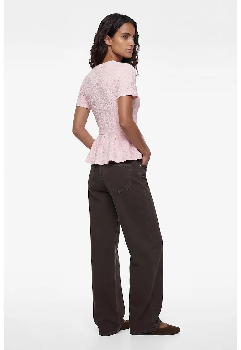 Bluza slim fit cu terminatie cu peplum, Roz deschis