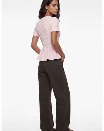 Bluza slim fit cu terminatie cu peplum, Roz deschis
