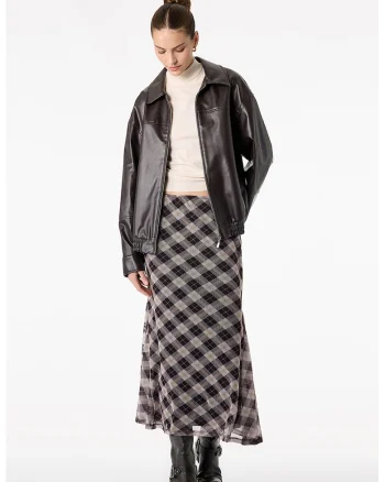 Fusta midi cu model in carouri, Maro inchis/Negru