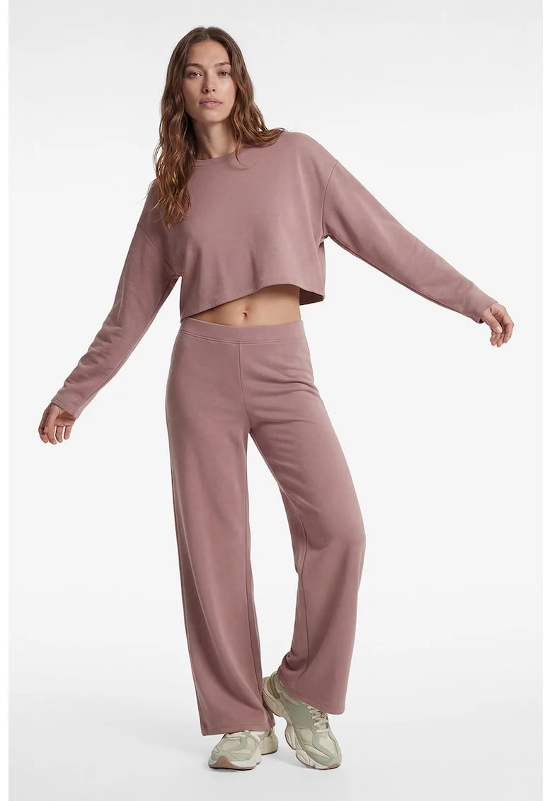 Bluza de trening crop cu maneci cazute, Roz prafuit