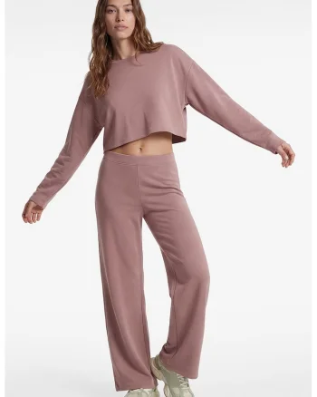 Bluza de trening crop cu maneci cazute, Roz prafuit