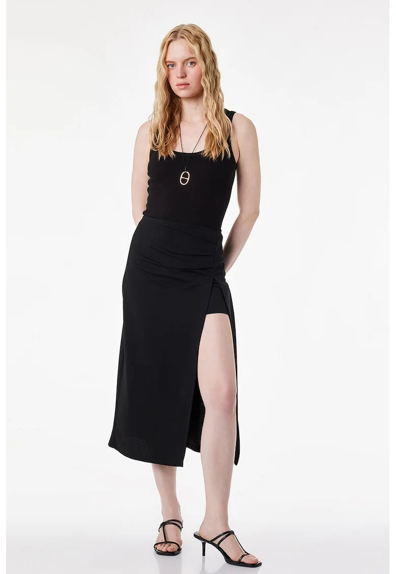Fusta midi cu slit lateral, Negru