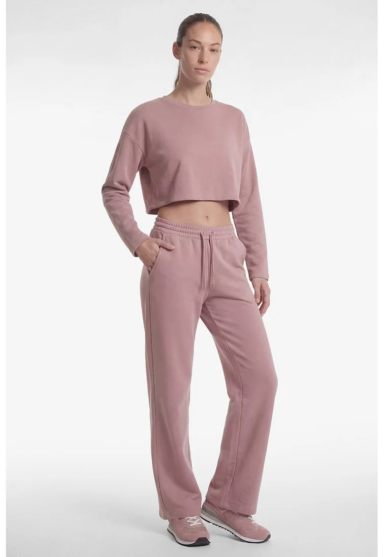 Pantaloni de trening cu croiala ampla si snur de ajustare, Roz prafuit