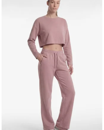 Pantaloni de trening cu croiala ampla si snur de ajustare, Roz prafuit