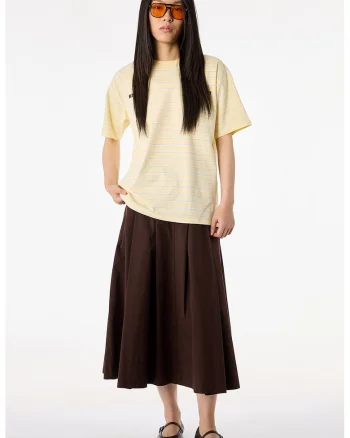 Tricou cu model in dungi si imprimeu text contrastant, Galben deschis