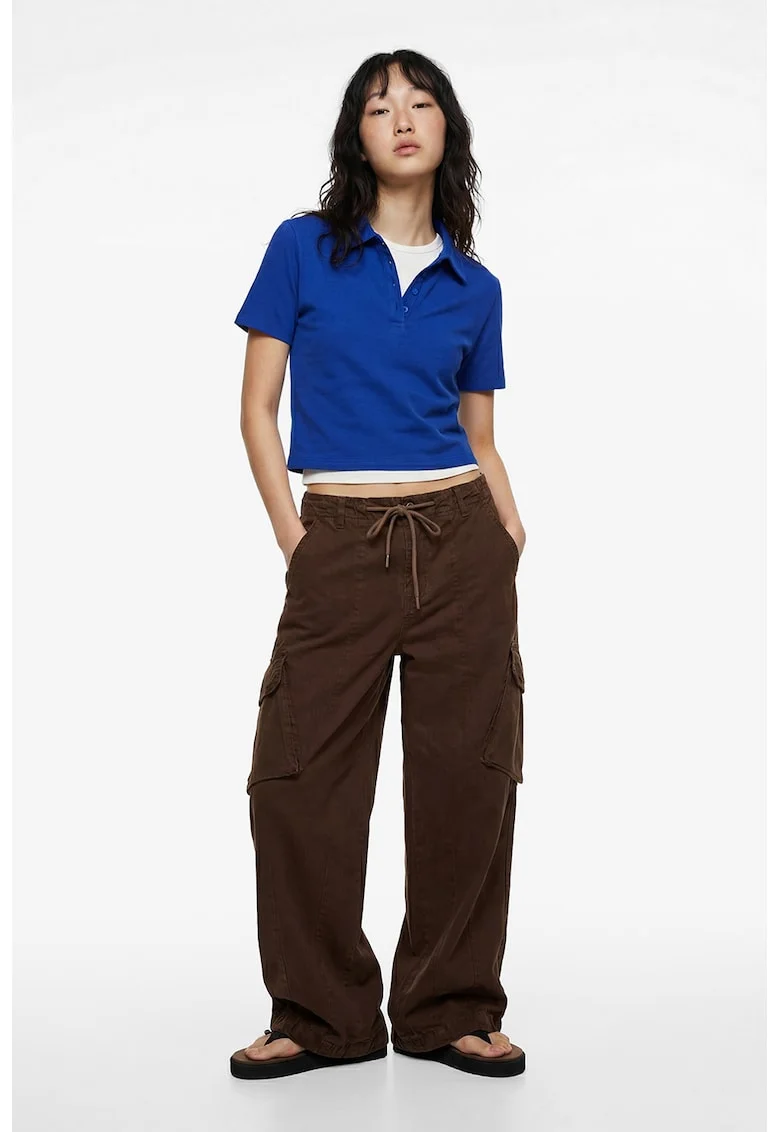 Tricou crop polo, Albastru royal