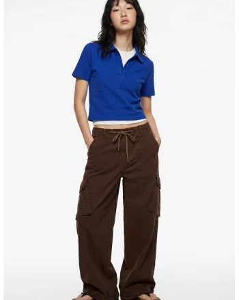 Tricou crop polo, Albastru royal