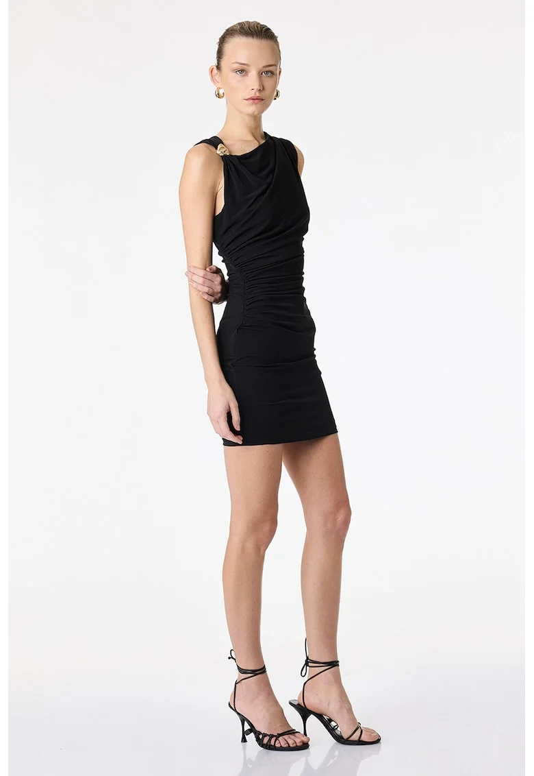 Rochie slim fit mini cu drapaj, Negru