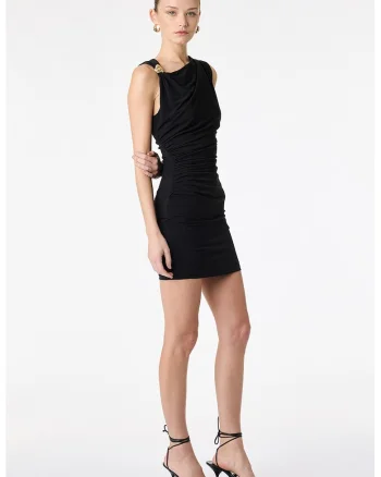 Rochie slim fit mini cu drapaj, Negru