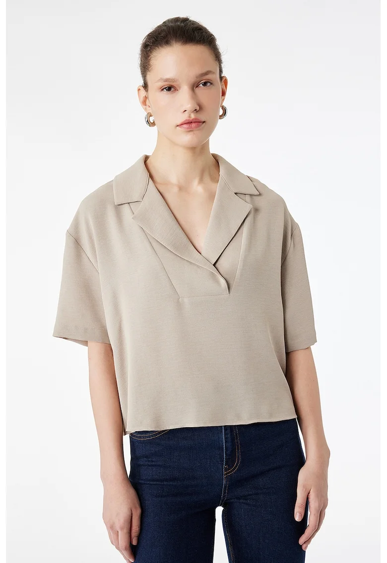 Bluza cu guler si revere, Grej