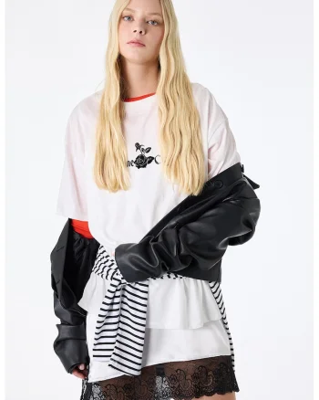 Rochie-tricou cu terminatii din dantela, Alb