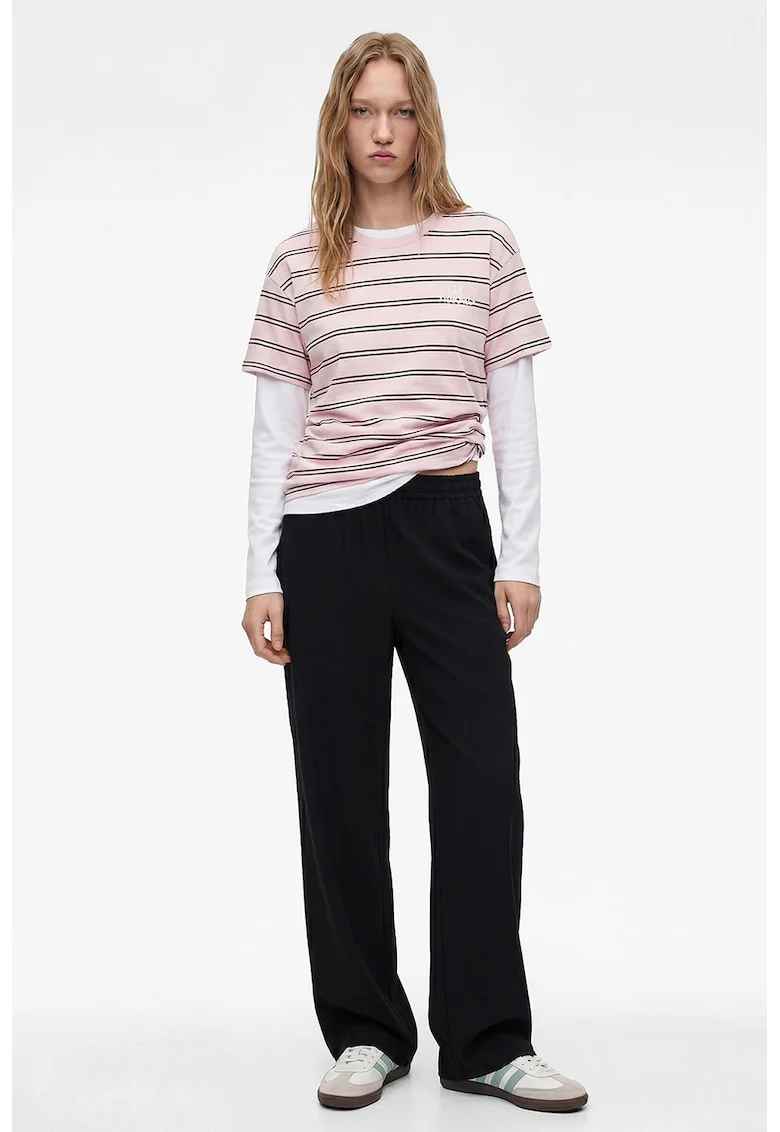 Tricou din bumbac cu model in dungi, Roz pal