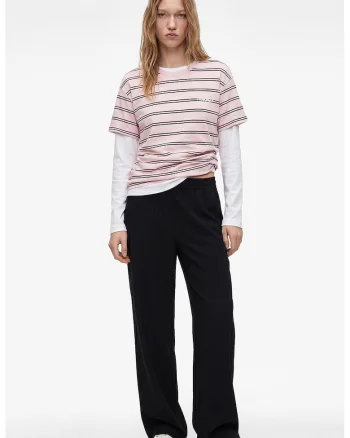 Tricou din bumbac cu model in dungi, Roz pal