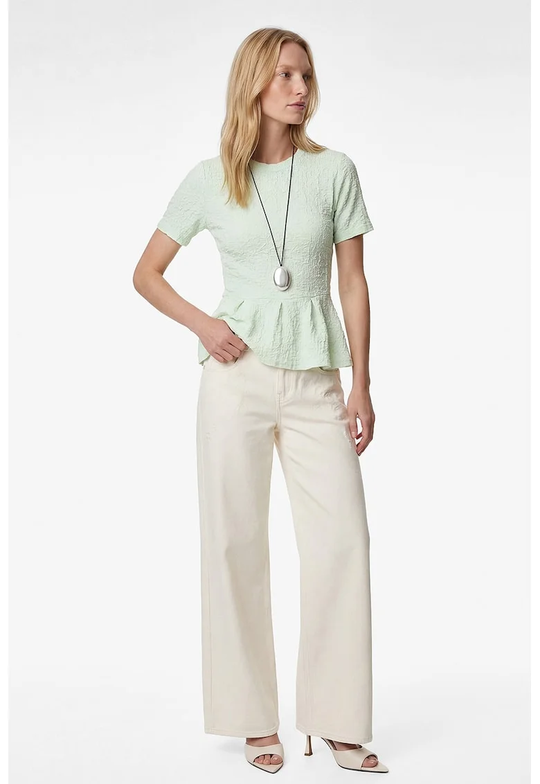 Bluza slim fit cu terminatie cu peplum, Verde pal