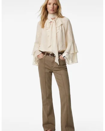 Blugi cu croiala bootcut, talie medie si cusaturi decorative, Maro camel